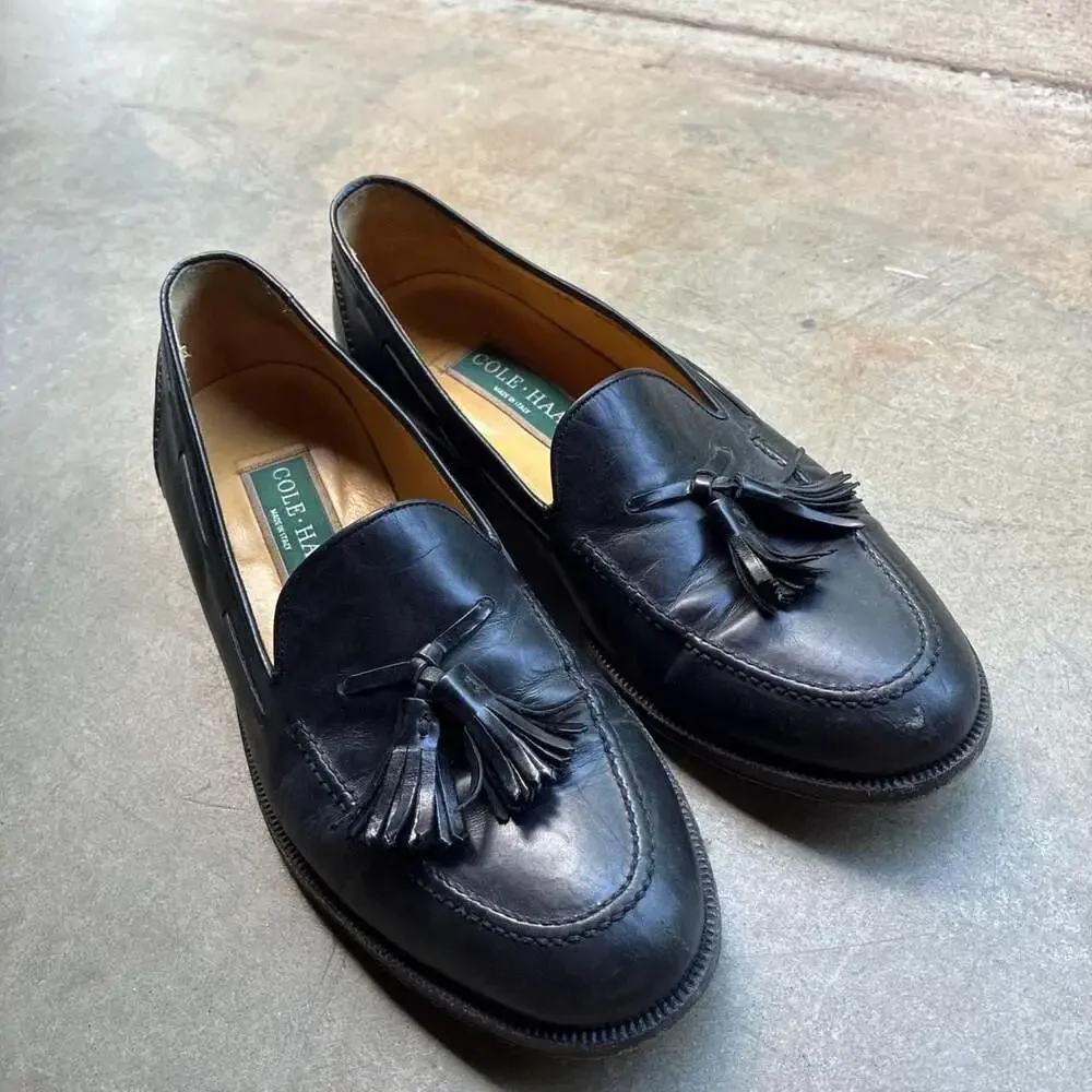 Cole Haan Vintage Tassel Loafers Black Made In Italy 8.5 D